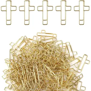 100pcs Gold Cross Paper Clips Bulk, Christian Paper Clips Metal Bible Paper Clamps Small Mini Bookmark Journaling Paperclips Study Supplies for Office School Use