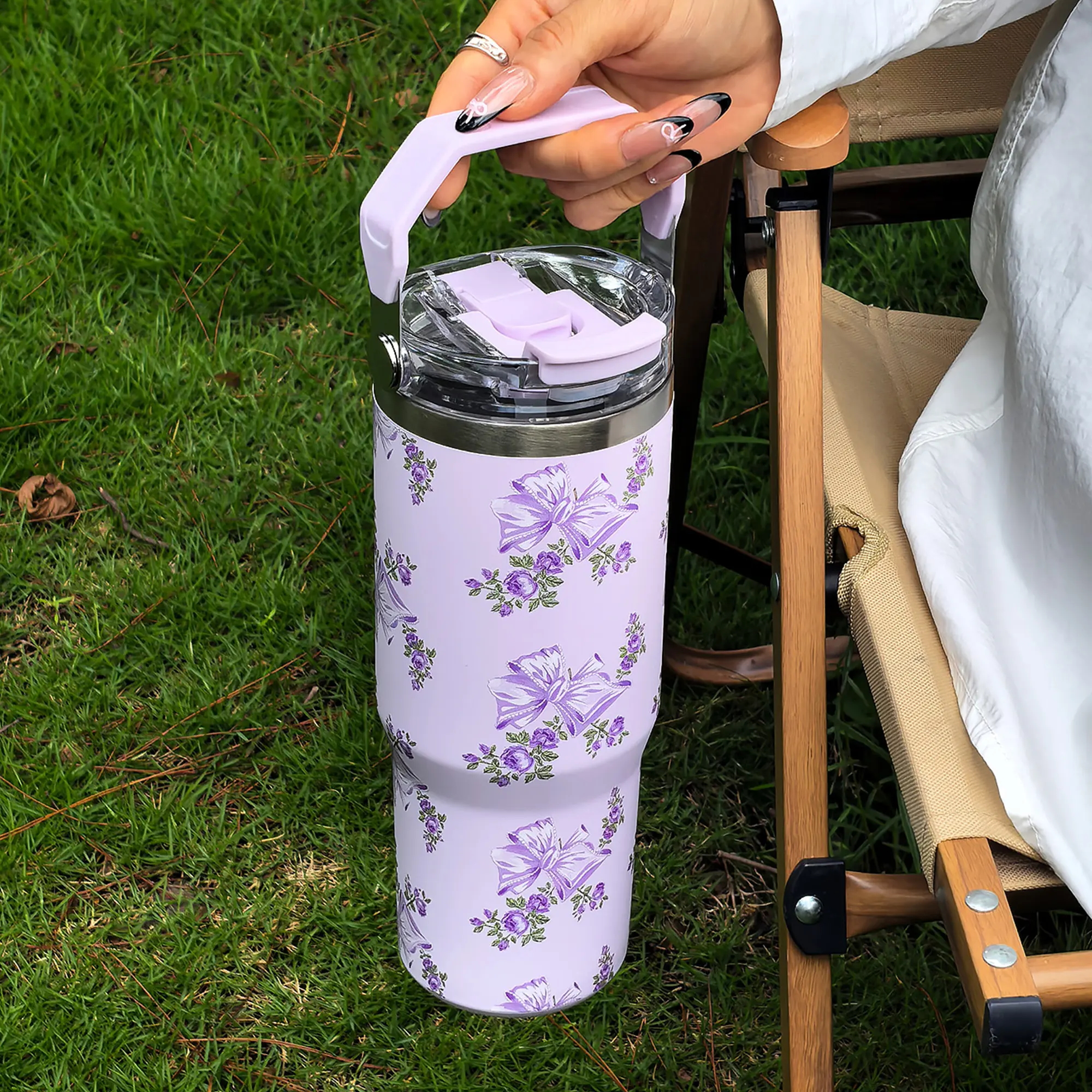 Insulated Stainless Steel Cup, Insulated Mug, Insulated Tumbler with Lid, Rose Bow Design, Dual-Layer Insulation, Double Layer Insulated, Leak-Proof Straw Lid, Perfect for Outdoor & Office Use, Insulated Travel Drinkware