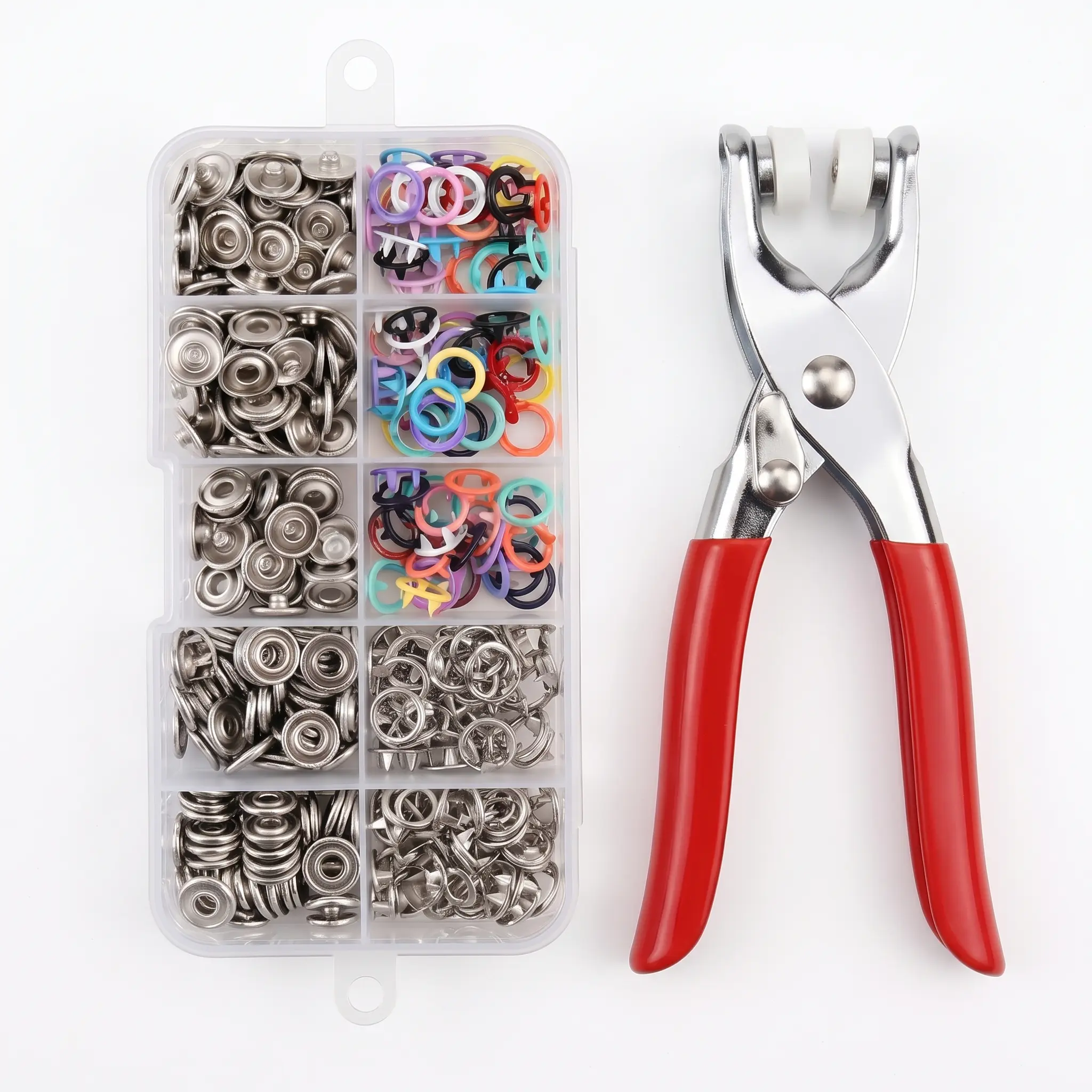 High-Quality Copper 100-Piece Colorful Cutouts Metal Snap Button Set with Pliers, Pressing Tools for DIY Crafts, Garments, Fabric Surfaces