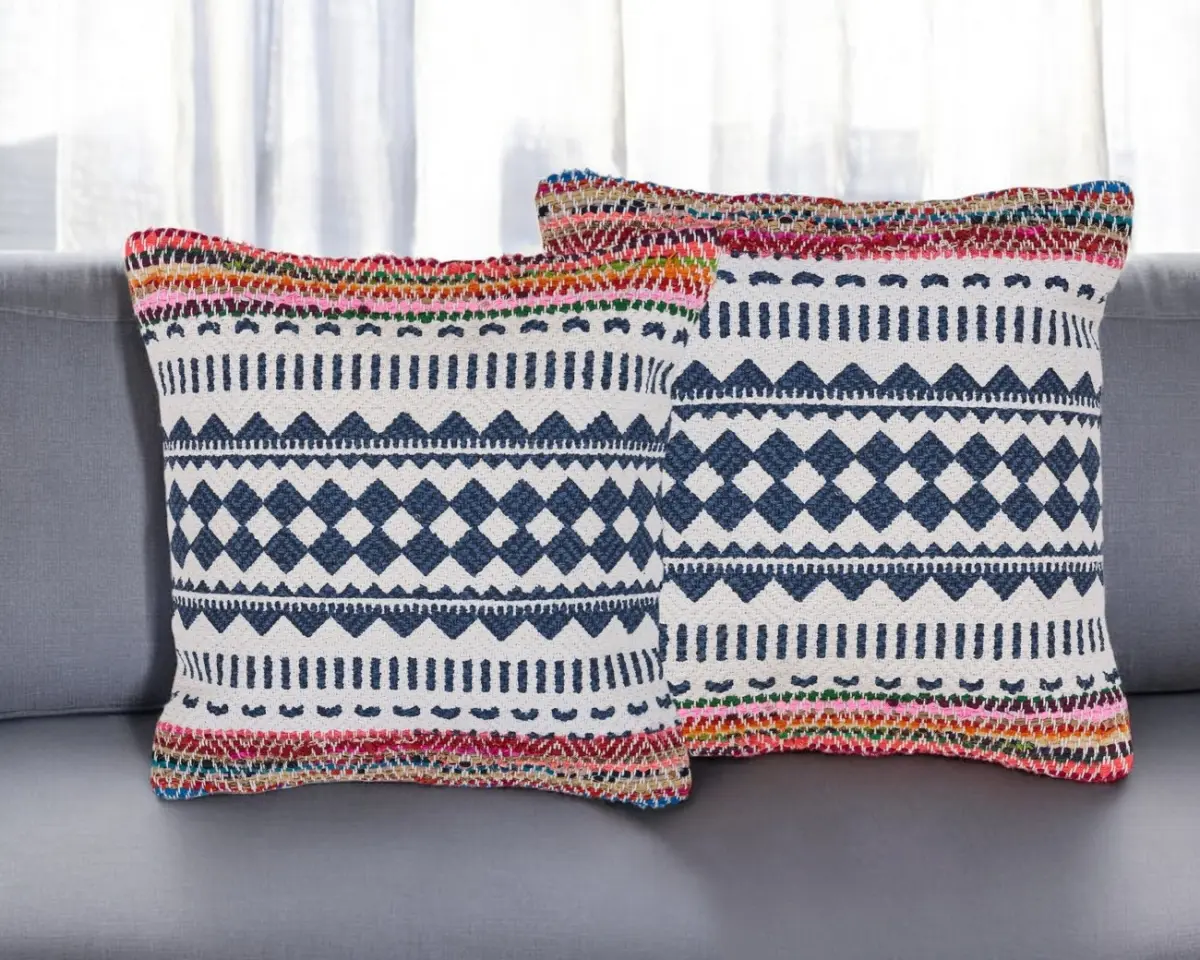 360 stand Abstract Geometric Print Hand Woven Cotton Blend Throw Pillow Set - 2 Pieces, Removable Cover, Bedroom Use, Bohemian Look