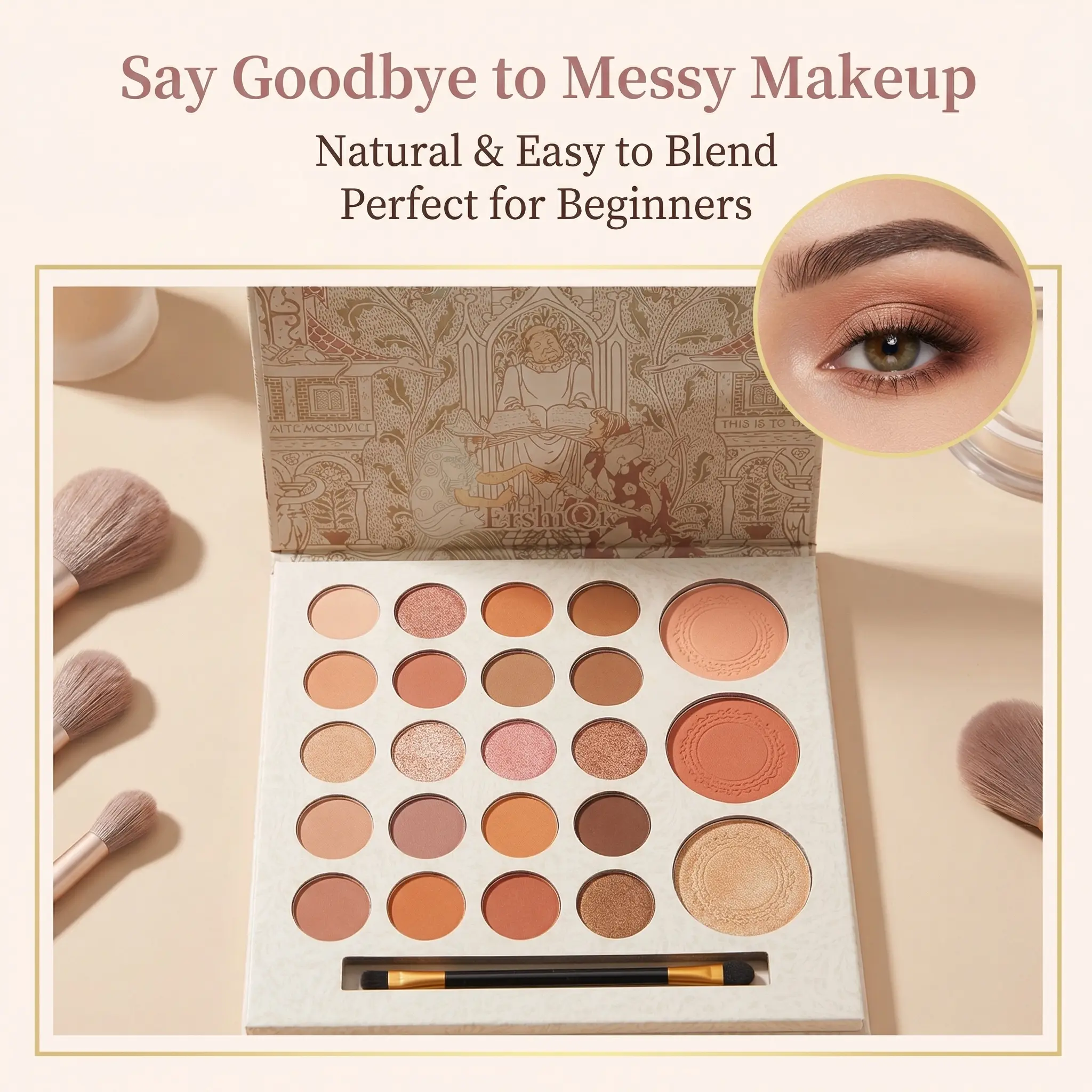 All-in-1 Face Makeup Palette with Eyeshadow, Blush, Contour & Highlighter - Easy Apply, Long-Lasting Set for a Natural Matte & Shimmer Finish, All-In-One Set