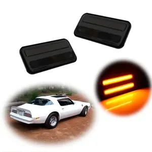 2pcs Smoked Lens Amber LED Front Side Marker lamps Lights For 1970 1971 1972 1973 1974 1975 1976 1977 1978 1979 1980 1981 Pontiac Firebird,Replace OEM 5963135 5963136