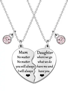 Mum & Daughter Letter Print Heart Shaped Pendant Love Necklace, Stainless Steel Jewelry for Party, Daily Clothing Decor, Trendy All-match & Exquisite Jewelry for Birthday Gift