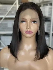 5x5 HD Lace Short Bob Lace Front Wigs Glueless 100% Real Human Hair Straight Pre Plucked with Baby Hair Natural Hairline Bleached Knots 12 Inch 150% Density Natural Black 1B for Women Daily Use