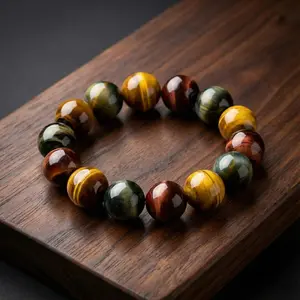 Tiger Eye Protection Bracelet Men Relax Anxiety Crystal Tiger Eye Beaded Triple Protection Jewelry Crystal Stone Gemstones Jewelry Bracelets for Women Men(10/12/14/16MM)