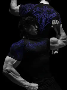 Men's Fitness Short Sleeve T-Shirt, Round Neck Tight Fit, Cycling Wear, Sports Gym Casual Daily Wear, Athletic Style Activewear, Gothic Punk Style, Athletic Fashion Activewear