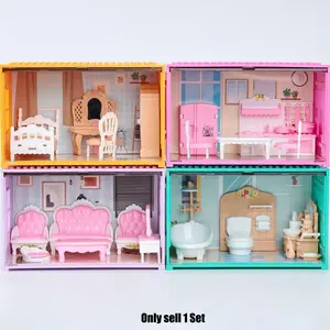 DIY Mini Dollhouse Container Furniture Toy Set, Micro House with Bathroom, Bedroom, Kitchen, Living Room, Miniature Furniture, Perfect Birthday Gift