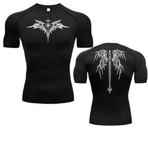 Anime Print Compression Shirt Mens Running T-Shirt Quick-Drying Fitness Sportswear Gym Sports Short Sleeve Breathable Tops