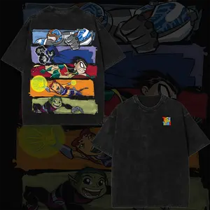 Teen Titans Acid Washed Graphic Shirt Vibe Urban Energy Hero Printed Design Shirt For Men Hoodie boys merch Clothes designer clothing men clothing