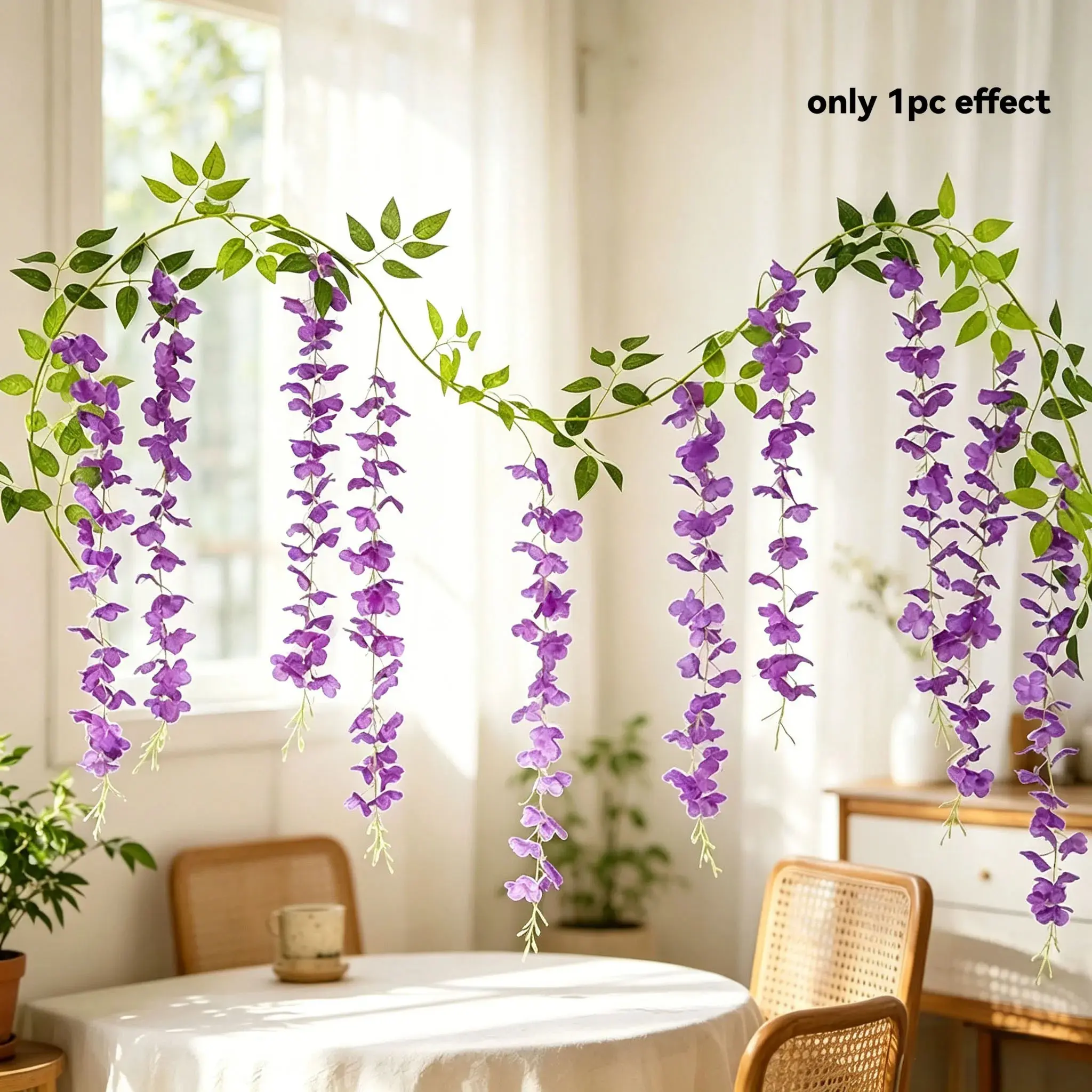 2pcs/set Outdoor Artificial Wisteria Vine, Decorative Flowers - Realistic Faux Hanging Vine with Dense Flowers, Double-Layer Plastic Wisteria Garland, Suitable for Weddings, Outdoor Decor, Decoration Items - Table Centerpiece, Balcony Hanging