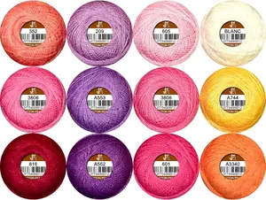 Double Mercerized Egyptian Long Staple   Thread Ball 10 Grams Rainbow Color Embroidery Thread 12 Colors per Box for Crochet Hardanger Cross Stitch Hand Embroidery,redpurple Series