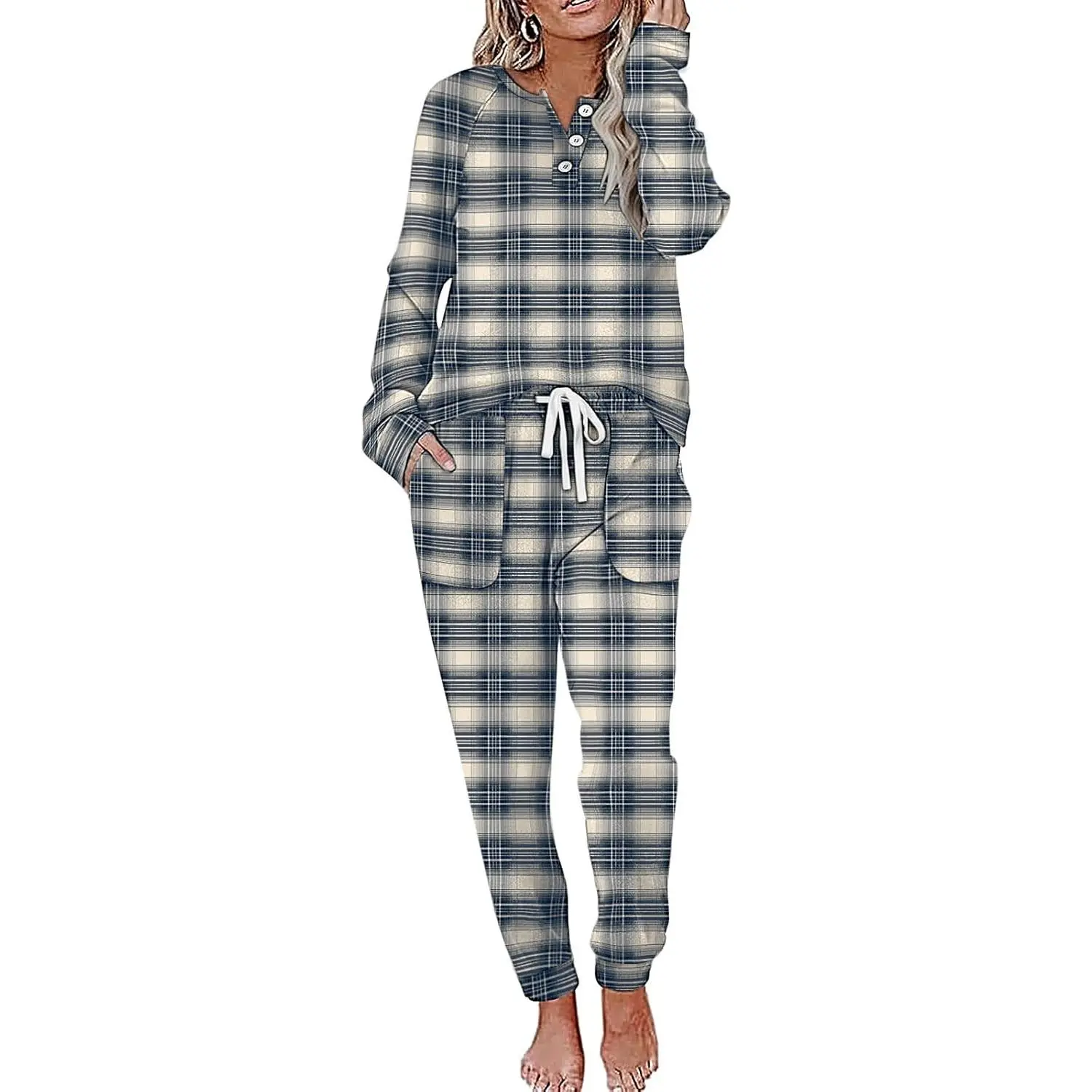 Long Sleeve - Beige& Black Plaid