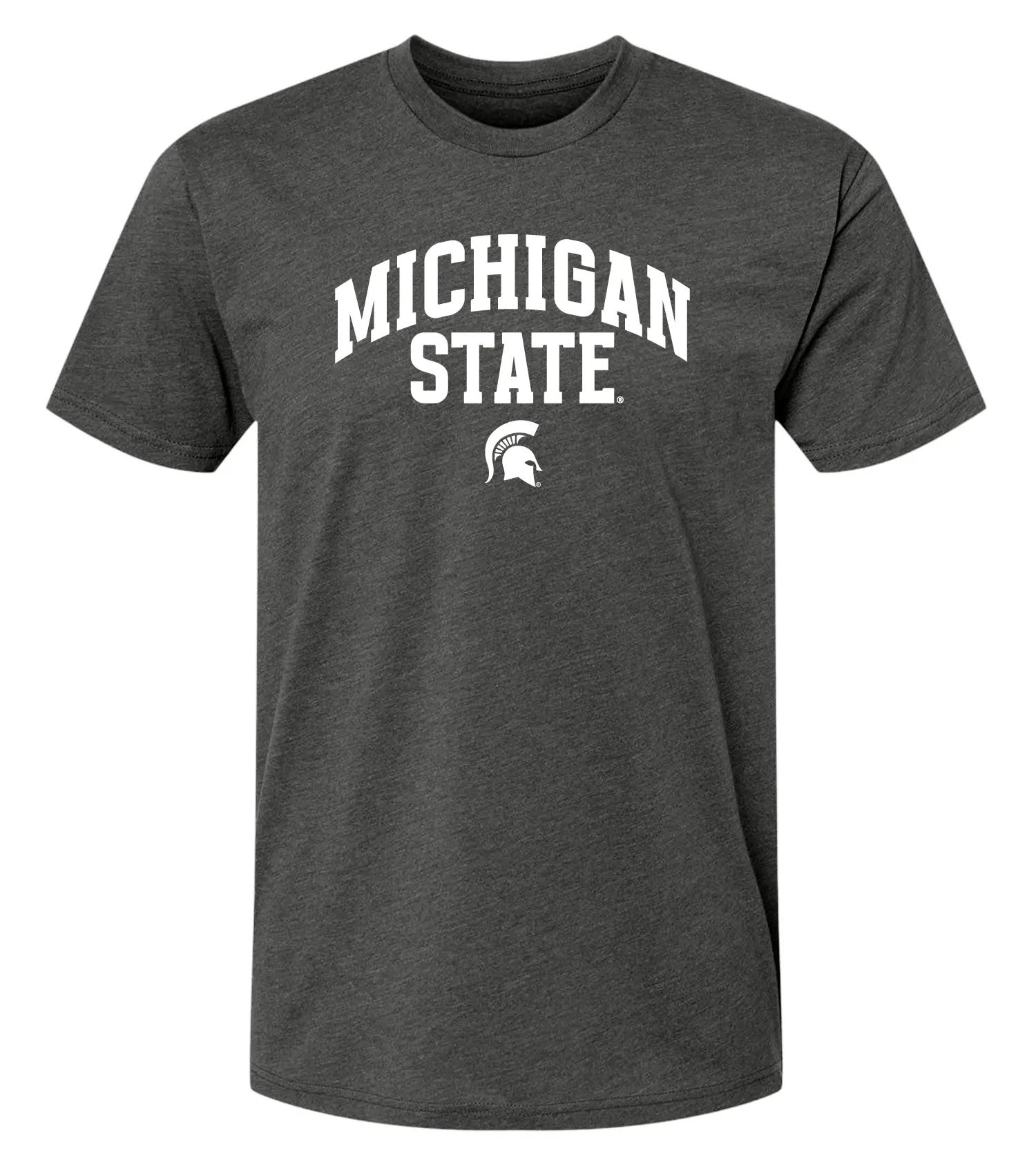 Charcoal Arched Michigan State Shirt with Helmet