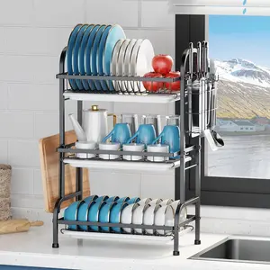 Upgraded 3-Tier Dish Drying Rack Organiserwith Drainboard - Space-Saving compact storage shelf show erracks Dish Rack for Sink Counter Organizer, Rust Proof Stainless Steel
