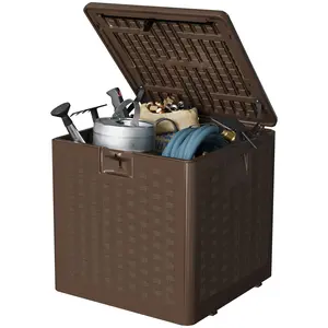 Garvee 28-Gallon Outdoor Storage Box with Weather-Resistant Plastic Construction, Secure Lockable Lid, Ideal for Patio Furniture and Outdoor Organization