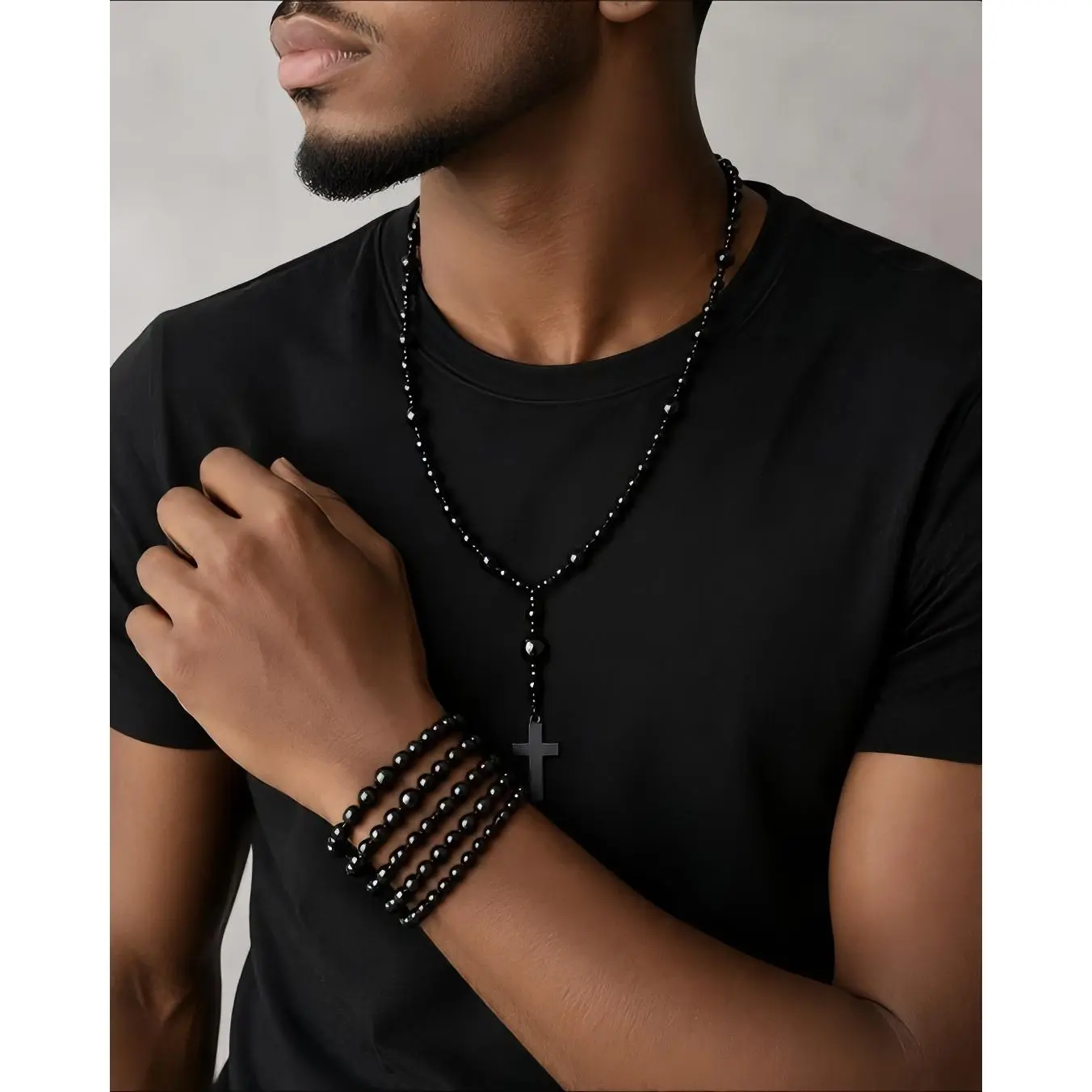 Black Beaded Bracelets for Men - Stylish and bracelets hand-made Versatile Accessory