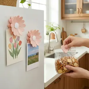 Fridge Magnetic Chip Clips Set with Magnetic Base for Snack Bread & Pet Food Storage 6 Bag Clips Cute Cherry Blossom Design Kitchen Decor Gift