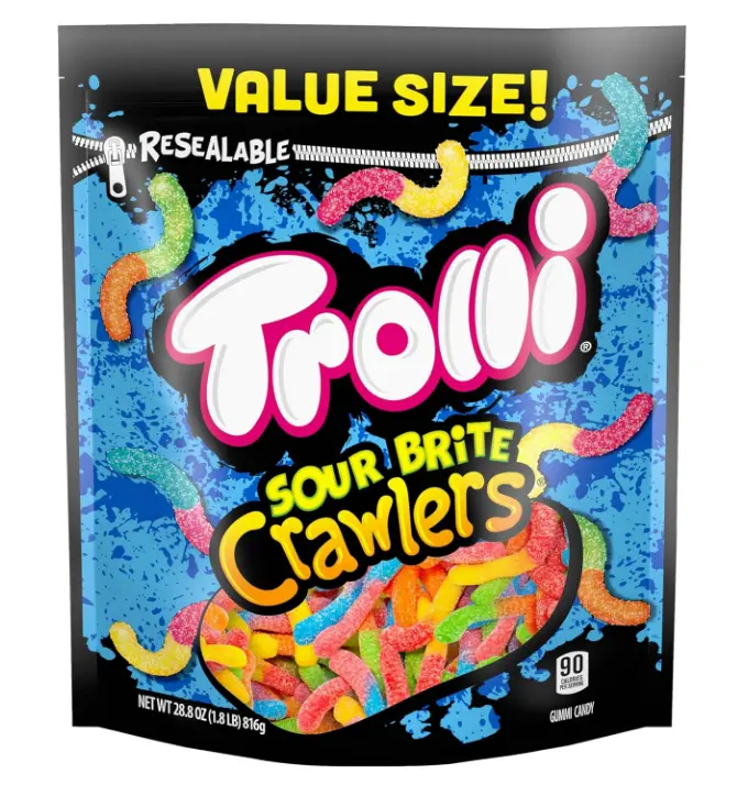 Trolli Sour Brite Crawlers, Candy, Cherry-Lemon, Strawberry-Grape & Orange-Lime, Sweet and Sour, Gummy Worms, Halloween Treat, 28.8 oz