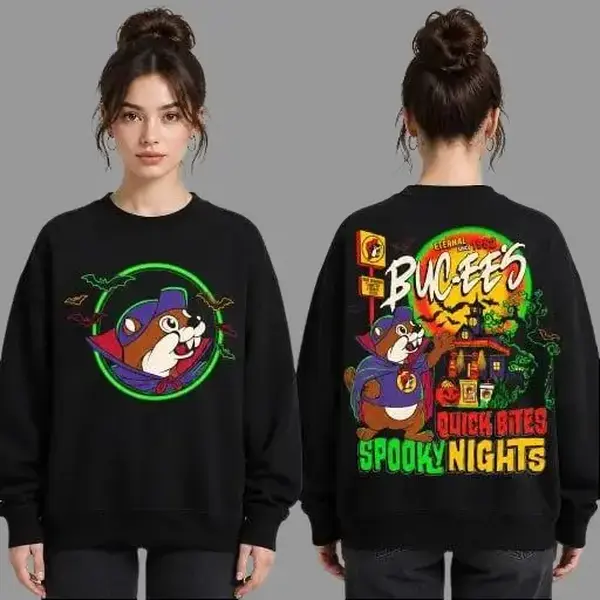 New 2026 Buc-ees Halloween Spooky Nights Vampire Beaver Graphic Sweatshirt, All Colors Sizes Casual Fall Spooky Season Top