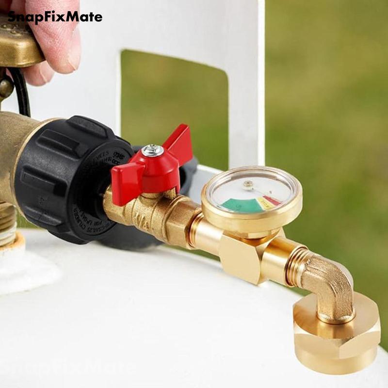 Propane Refill Adapter with Valve & Gauge, Gas Cylinder Filling Connector with Glow In The Dark Meter, Snapfixmate Ball Valve Gas Tank Gas Connector, Gas Cylinder Accessories, Christmas gifts, TikTokShopBlackFriday