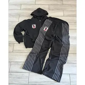 Streetwear Classic Striped Embroidered Oversized Zipper Sweatshirt Harajuku Gothic High Waist Casual Pants Sweatpants Y2K Suit