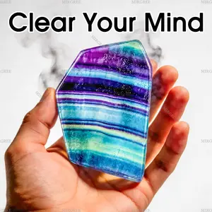 MIRGREE Irregular Rainbow Candy Fluorite Slab: Polished Natural Crystal Slice, Clear The Noise Desk Decor, Mindful Space Gift Set(Without Box)
