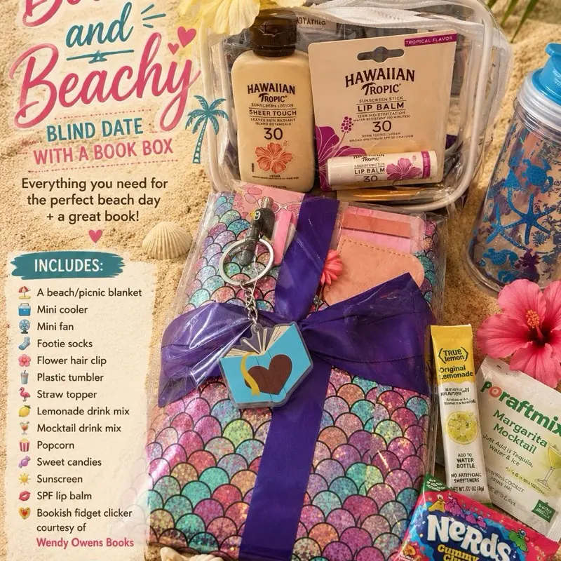 The Booked and Beachy Blind Date Book Box, Literature Gift Pack for Book Enthusiasts Themed Gift Box