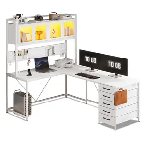 Sikaic 62 Inches LED Reversible L Shaped Gaming Desk White