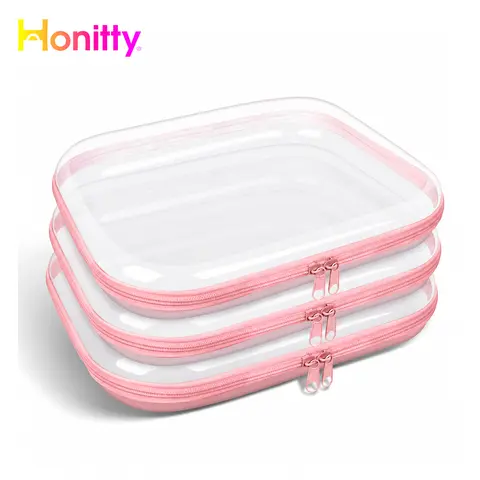 HONITTY Rectangular Transparent Hard PVC Zipper Bag Organizer - 3-Piece Multi-Size Sets, Classic, Dust-Proof, Portable, Stackable, Easy Access & Storage, Easy Maintenance for Daily Use & Travel, Storage Organization, Back To School