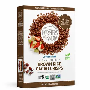 One Degree Organics Chocolate Brown Sprouted Brown Rice Cacao Crisps Cereal Whole Grain 10 ounce