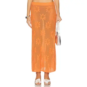 ASTA RESORT Bruna Crochet Skirt in Tangerine