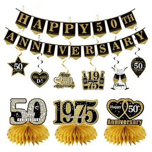 50th Anniversary Decorations - 10pcs Happy 50th Wedding Anniversary Banner Centerpieces Kit, Cheers to 50 Years