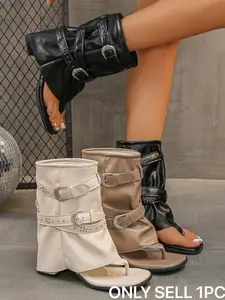 Summer New Fashion Y2K Retro Style Sandals, Buckle Strap Open-Toe Heeled Boots, Unique Design Summer Women's Shoes, PU Upper, Rubber Sole, Footwear