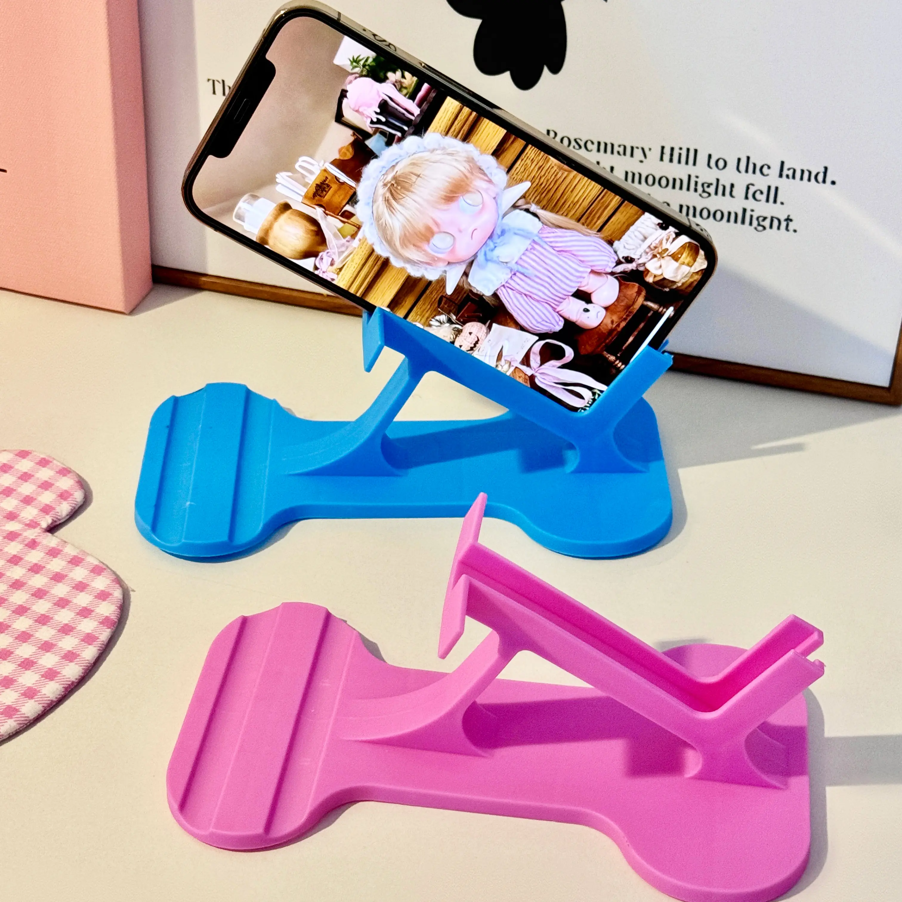 DIY woodworking 3-in-1 adjustable compact mobile accessory, side-lying phone stand and headboard/desktop storage rack, suitable for bedroom and office use