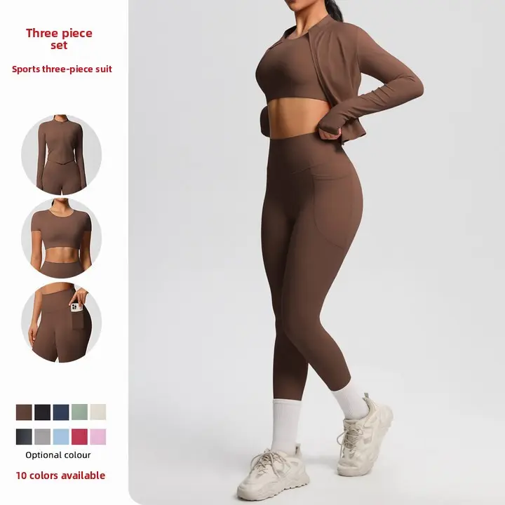 New Cloud-Feel Yoga Short-Sleeve High-Waisted Fitness Pants Slim-Fit Butt-Lifting Running Gym Wear Sports Yoga Outfit Three-Piece Set