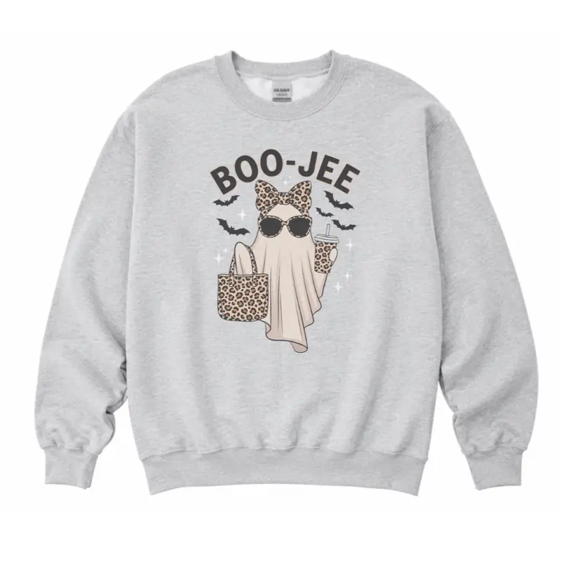 Boojee Ghost Leopard Print Sweatshirt - Ash Grey - Sublimation - Spooky - Unisex Jersey Sweatshirt