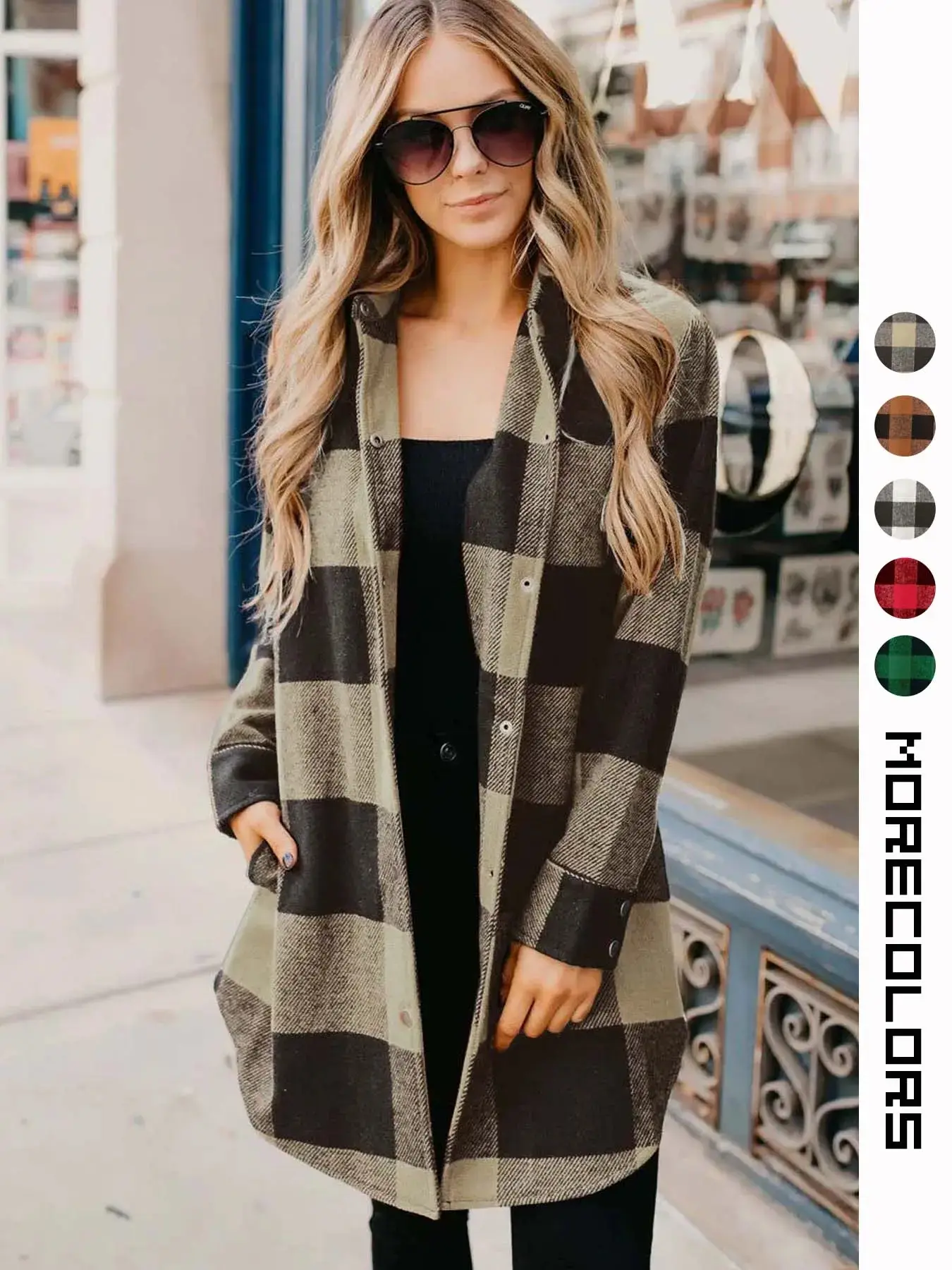 Women's Brushed Flannel Shacket Long Sleeve Cotton Button Down Shirt Jacket Casual Lounge Stretchy Cozy