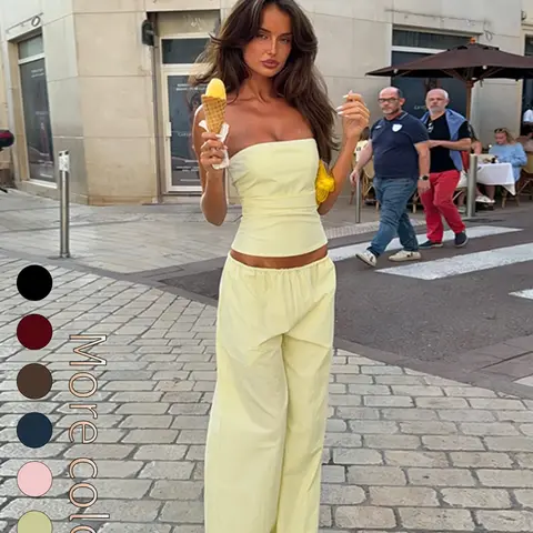 Street Style Fashion Top & Loose Long Pants Set, Clothing Set, Casual Summer Two-Piece Outfit for Women, Everyday Streetwear, Comfortable and Stylish