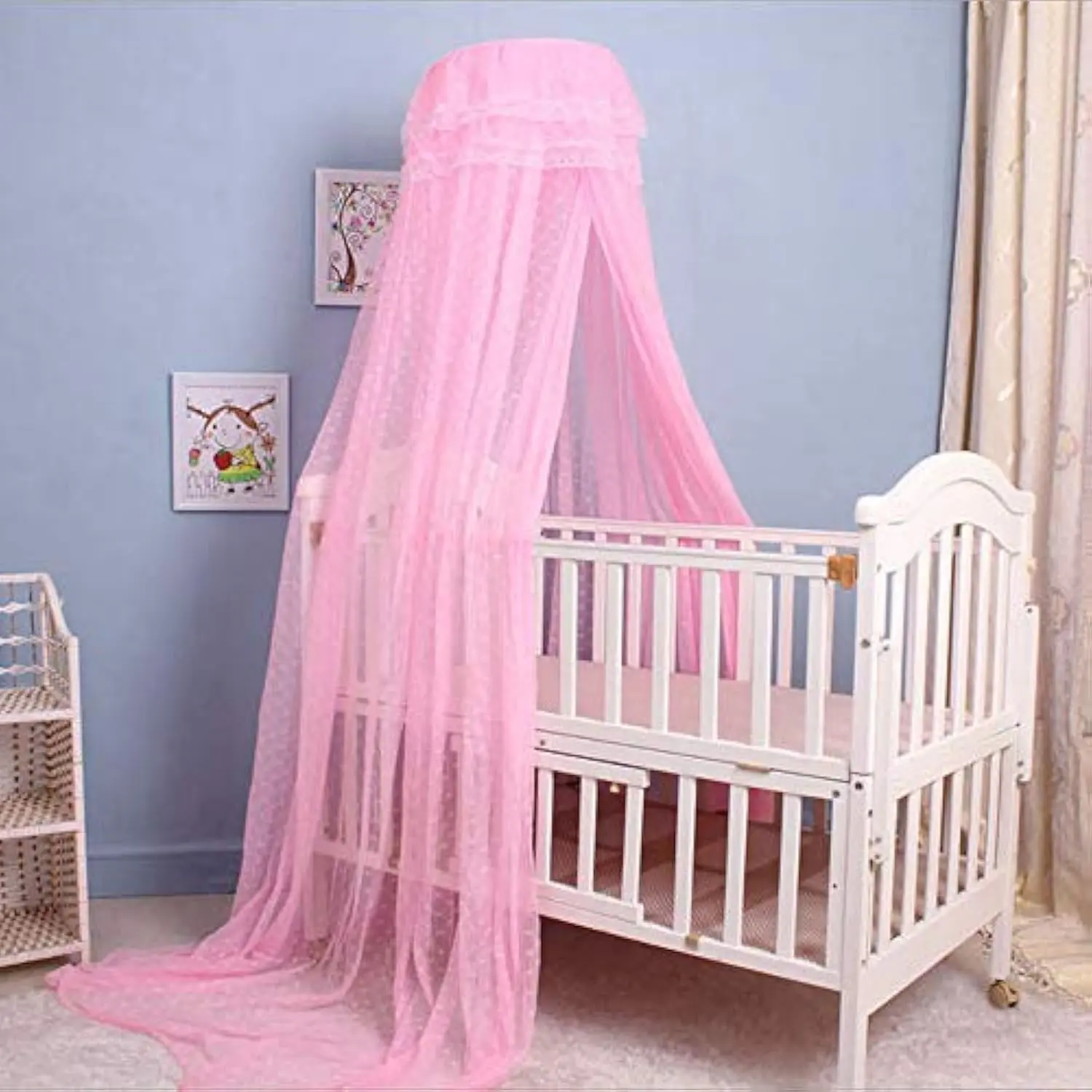 Bed Dome Cots Mosquito Netting Hanging Bed Net Mosquito Bar Frame Palace-Style  Bedding Set (Pink Mosquito Netting Only, Without Stand)