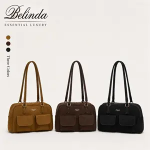 Belinda Vintage Boston Bag for Women, Suede Tote Handbag with Magnetic Snap Pockets for Office & Daily Use