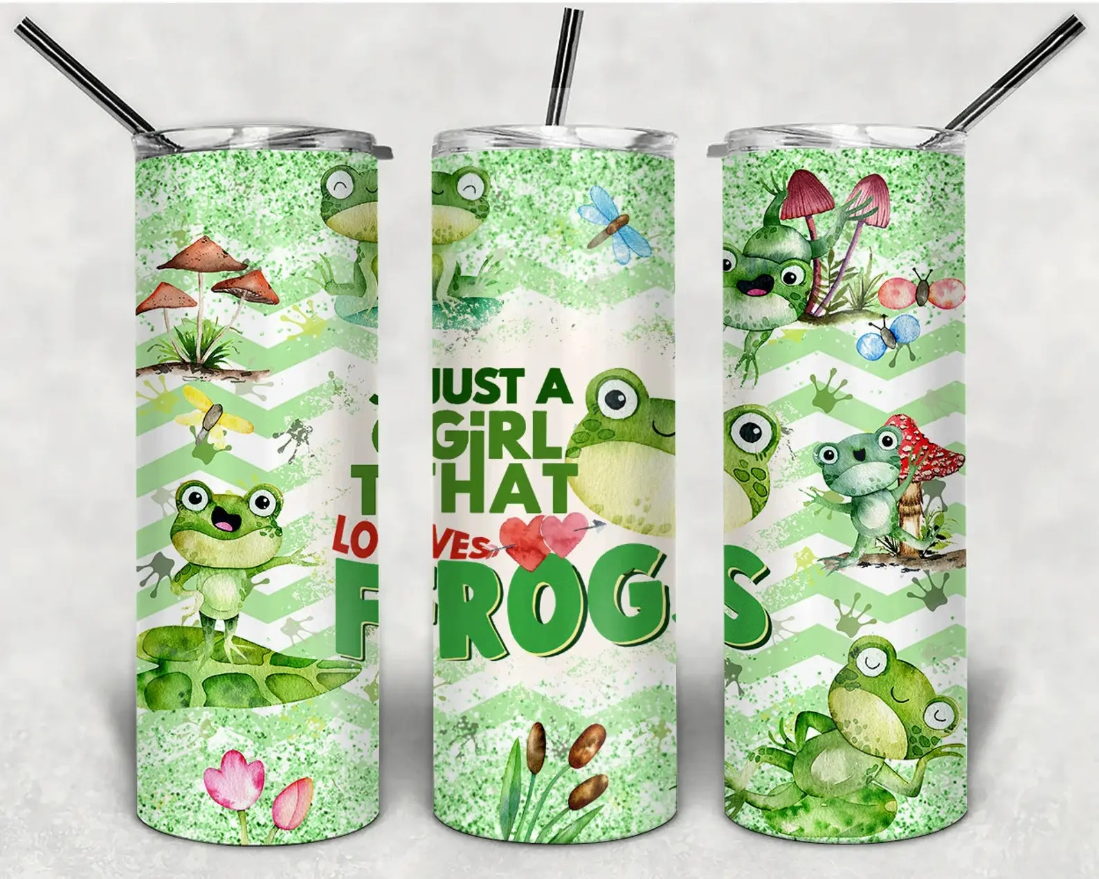 Just A Girl Who Loves Frogs 20oz skinny Tumbler Drinkware Insulated Lid Coffee Portable