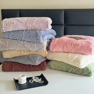 1pc Pure Color Embroidered Throw Blanket, Multifunctional Butterfly Design, Suitable for Bed Sofa Single Chair, Soft Lightweight Comfortable