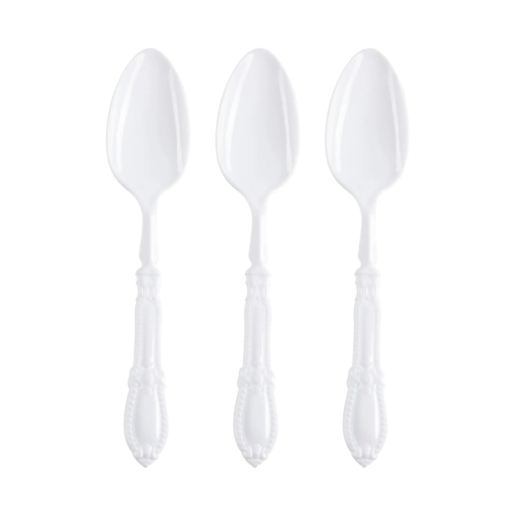 White Baroque Disposable Plastic Dinner Spoons