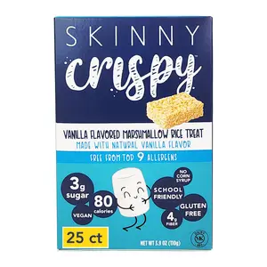 Skinny Crispy Marshmallow Rice Treats, 25 pack, Vanilla, Lower Sugar, Allergen-Free, Kosher, Vegan, Gluten-Free, Kids Breakfast Cereal Snack Bars