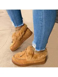 Solid Color Furry Females Feetwear Women  Cotton Shoes Plush Warm Snow  Ladies  Flat Short   indoor    indoor outdoor fluffy    pirate  costumes comfortable sandal warm  outfit  vaquero  warm indoor comfort fashion  shoes fur  Heel  comfort  Fuzzy