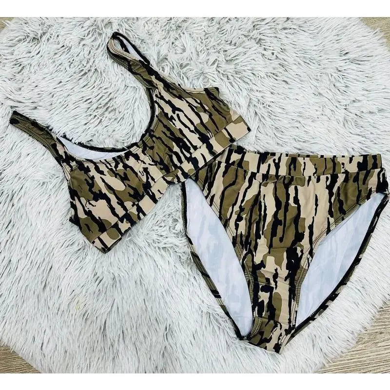 Women's High Waist Swimsuit, Camouflage Bikini, Casual Sports Swimsuit, Women's Gift, Two Piece High Waist Bikini