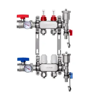 VEVOR 2-Branch Radiant Heat Manifold, 1/2 PEX Tubing Manifold, Stainless Steel PEX Manifold for Hydronic Radiant Floor Heating, Radiant Heat PEX Manifold Kit with 1/2 Adapters Included