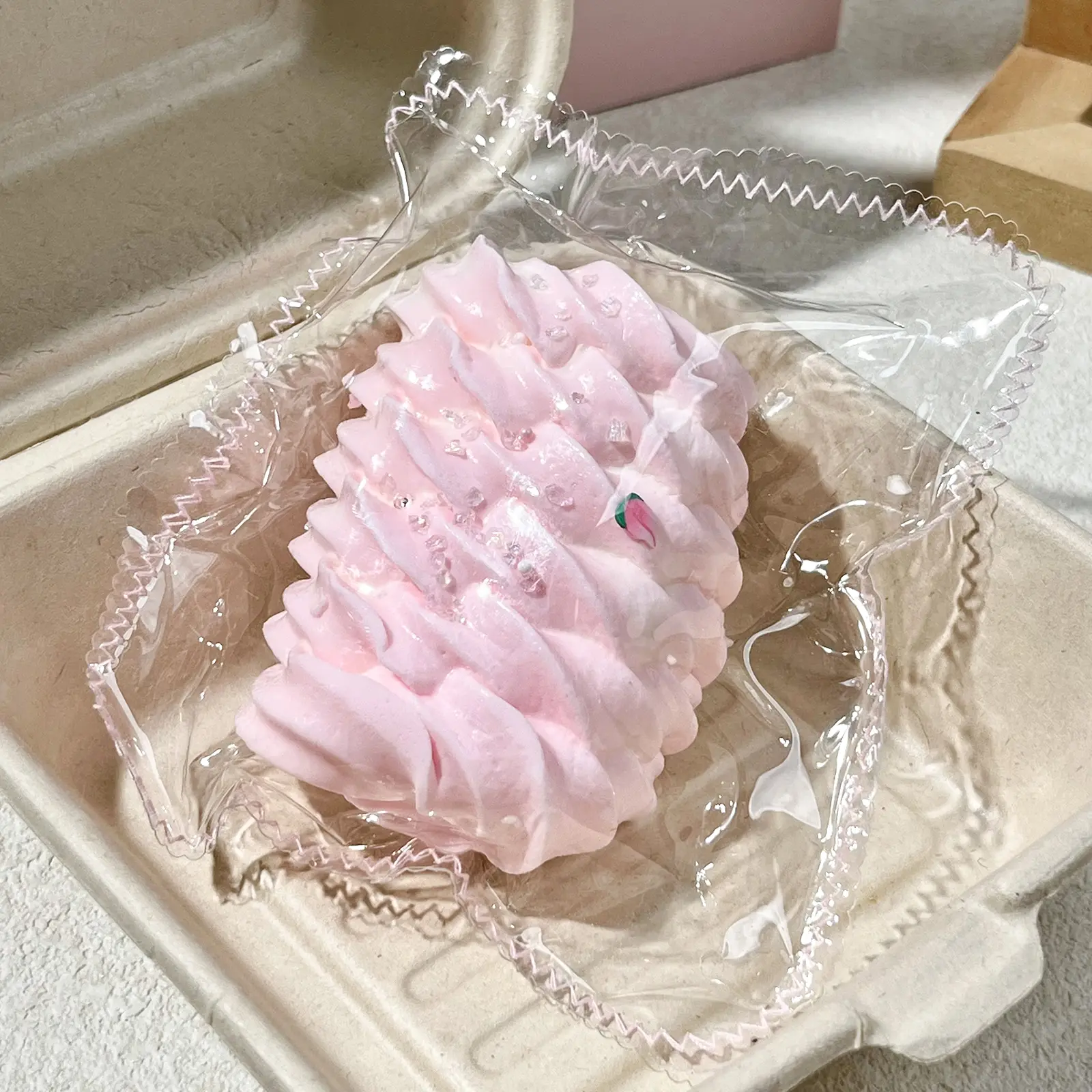 【Buy 3 Get 1 Free】Pink Cream Roll Squishy Toys, Food-Grade Silicone Slow Rising Handmade Non-Toxic Soft Squeeze Sensory Toys with Thick Creamy Slime Texture for Stress Relief