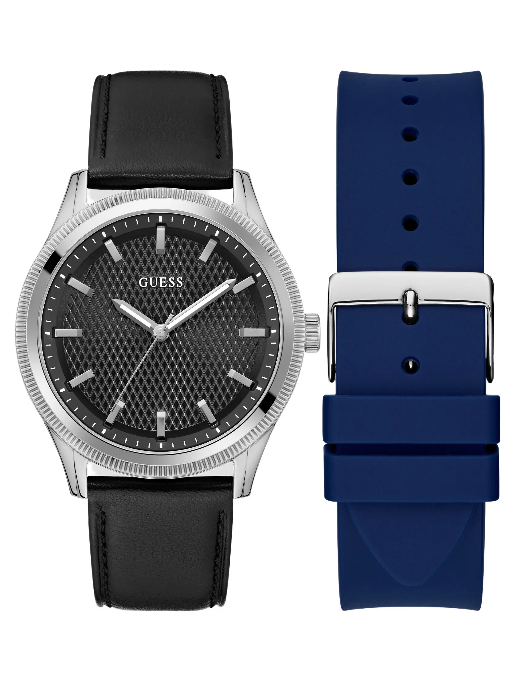 GUESS Male Silver-Tone Analog Leather Watch