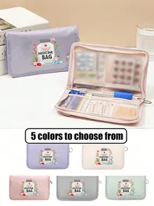 A portable medicine bag, compact pill organizer and first aid kit with pill and tablet pattern prints, travel-friendly medication storage, suitable for daily/outdoor/travel use, an essential medical accessory for health-conscious and on-the-go users.